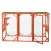 Wooden Cat House, Outdoor Cat Cage with Water-proof Asphalt Planks and Cat Perches, Orange
