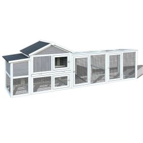 111.5" Wooden Chicken Coop, Large Outdoor Hen House with Nesting Box Poultry Cage, Rabbit Hutch Bunny Cage , Waterproof UV Panel for Outdoor Backyard (Color: as Pic)